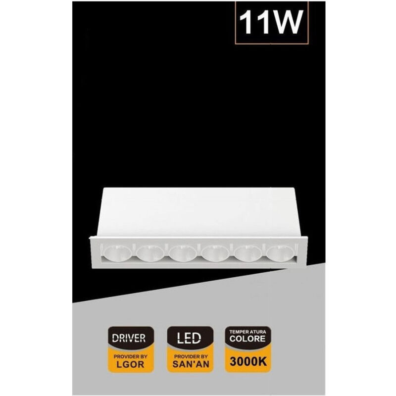 foto del prodotto trade shop traesio faretto led rettangolare da incasso bianco 11w luce calda naturale fredda xtd 6 b bianco caldo 