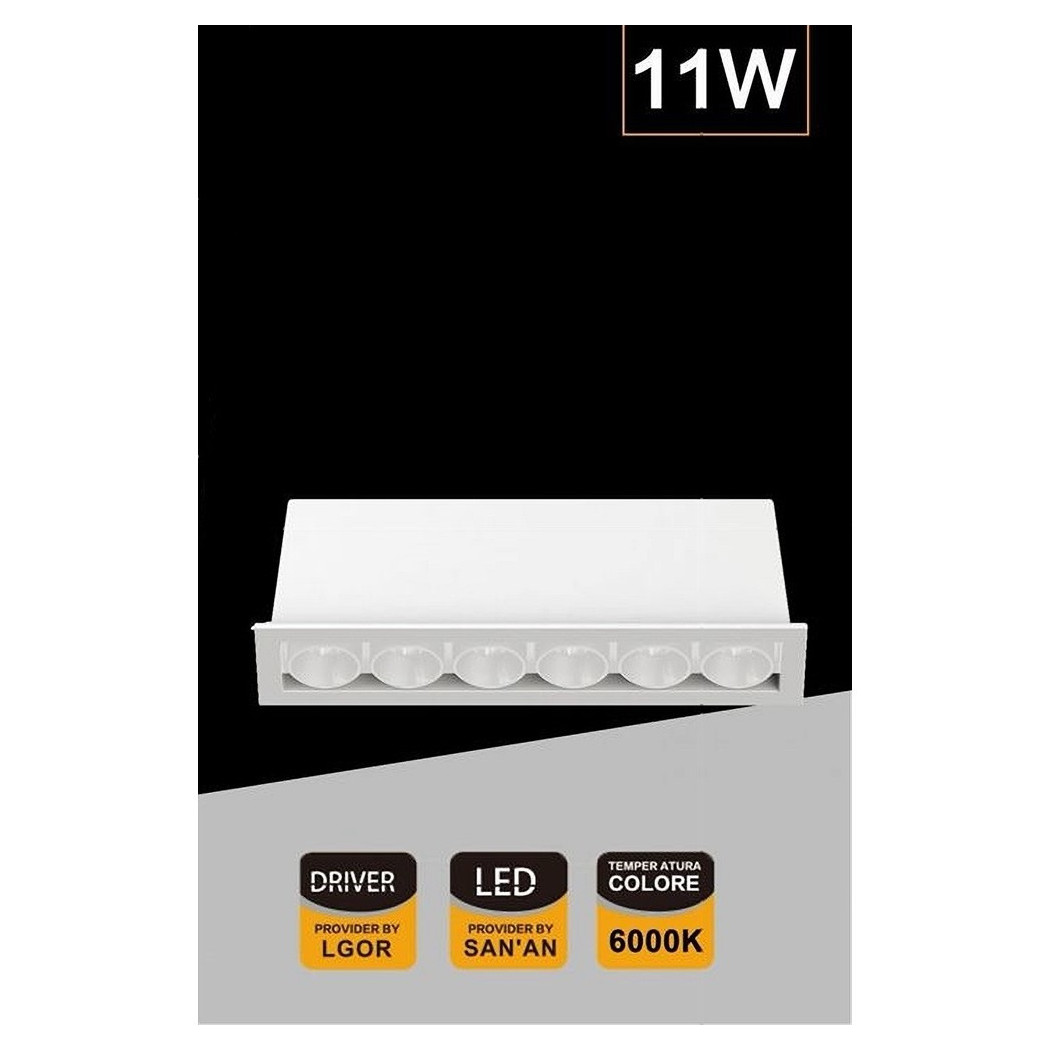 foto del prodotto trade shop traesio faretto led rettangolare da incasso bianco 11w luce calda naturale fredda xtd 6 b bianco freddo 