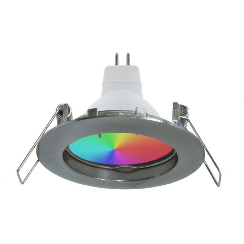 foto del prodotto trade shop traesio faretto led rgb 3000k 6w 12v incasso 6cm tondo rgbw effetti luce colorata barca silver