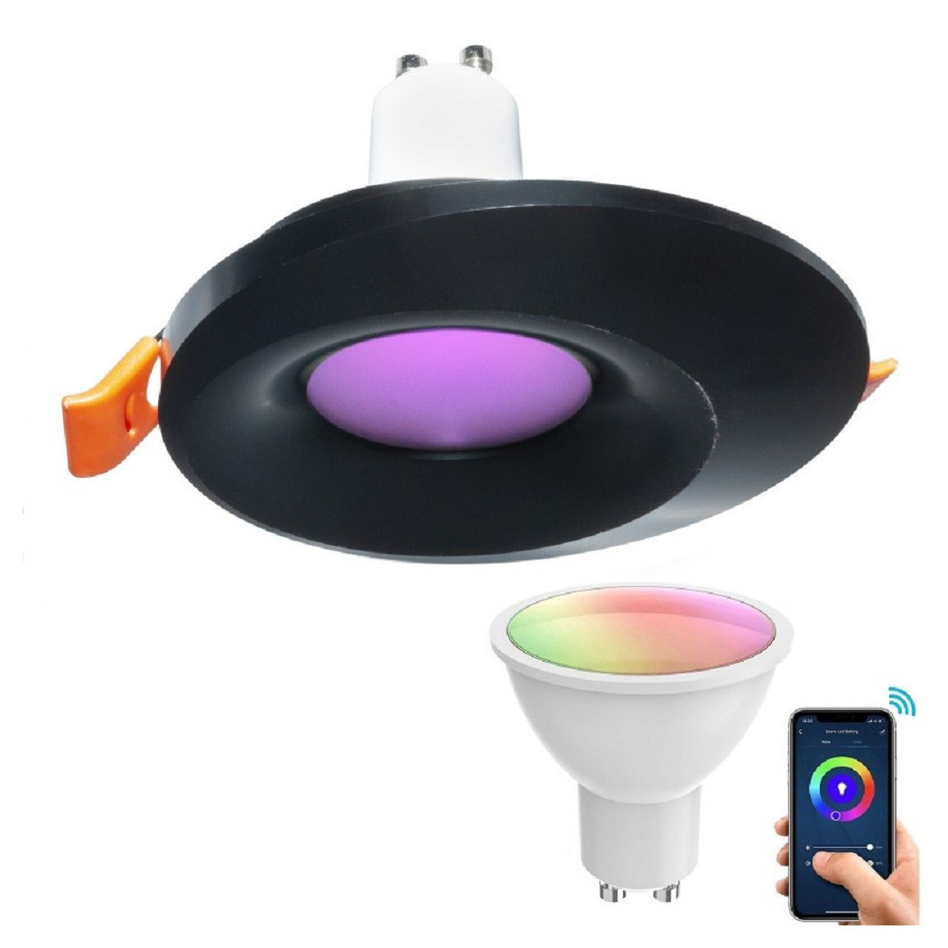 foto del prodotto trade shop traesio faretto led smart incasso 65mm led 5w gu10 intelligente wifi rgb cct alexa google nero