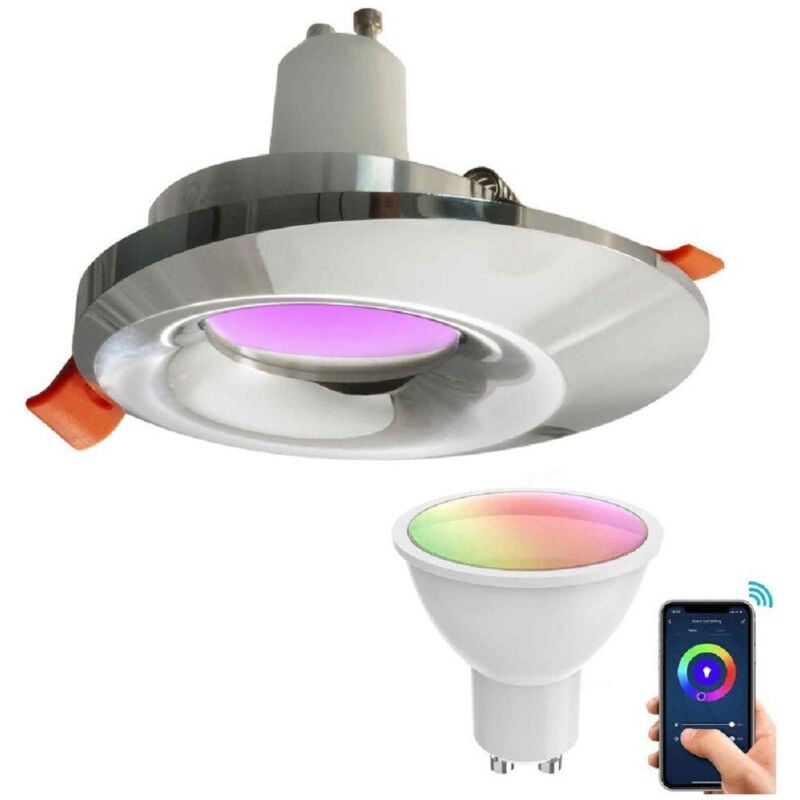 foto del prodotto trade shop traesio faretto led smart incasso 65mm led 5w gu10 intelligente wifi rgb cct alexa google silver