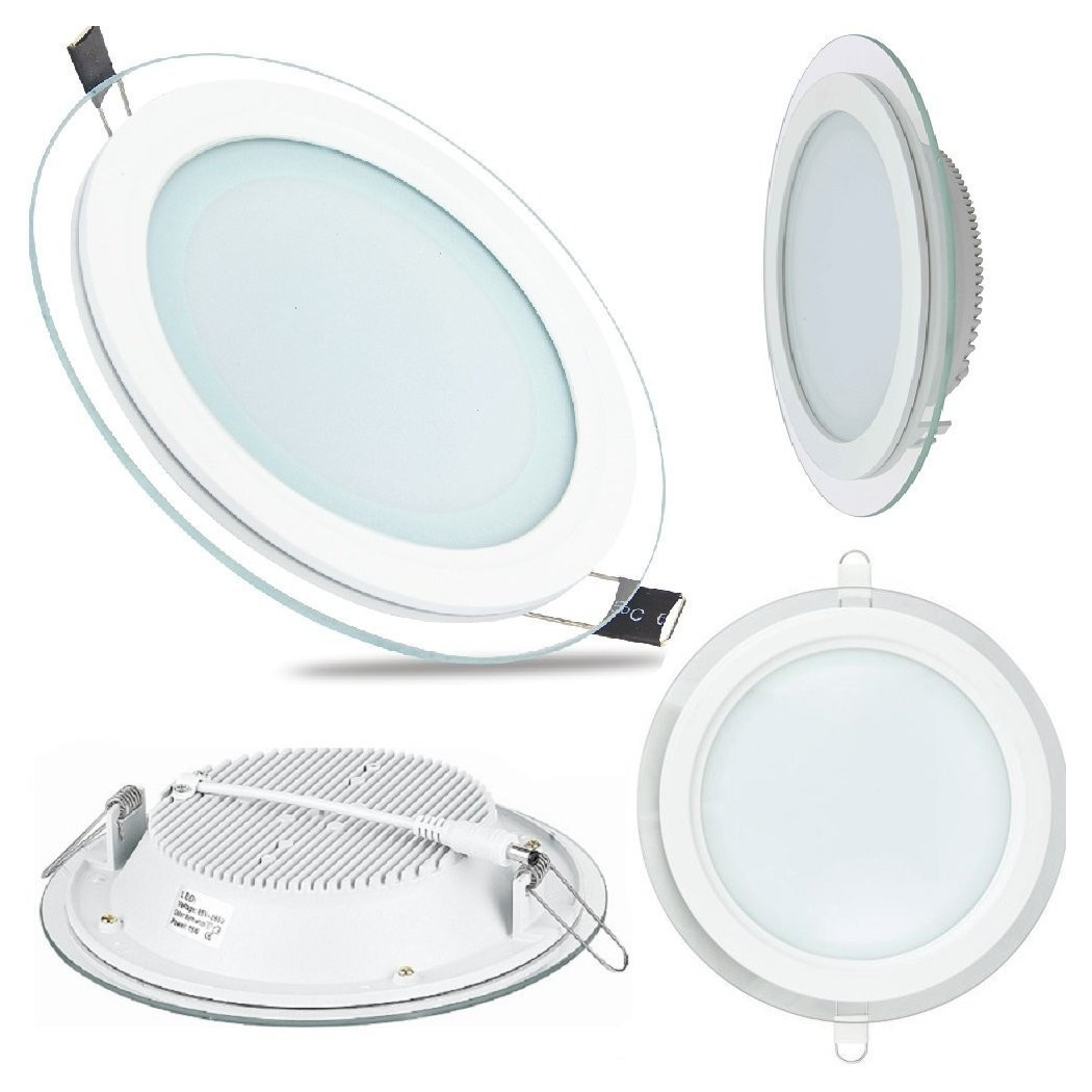 foto del prodotto trade shop traesio faretto led tondo da incasso bianco in vetro trasparente da 12w luce bianco bianco caldo 