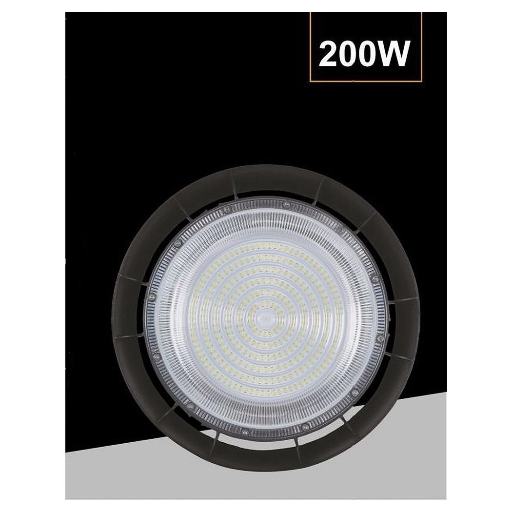 foto del prodotto trade shop traesio faretto led ufo lampada a sospensione 200 watt ip65 luce naturale 4000k he 200w 