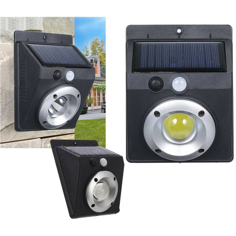 foto del prodotto trade shop traesio - faretto luce led cob pannello solare ricaricabile sensore di movimento pir -