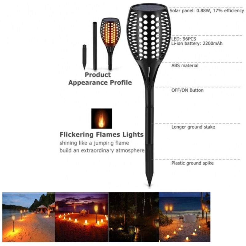 foto del prodotto trade shop traesio - faretto luce solare 96led effetto fiamma impermeabile ip65 illuminazione giardino -