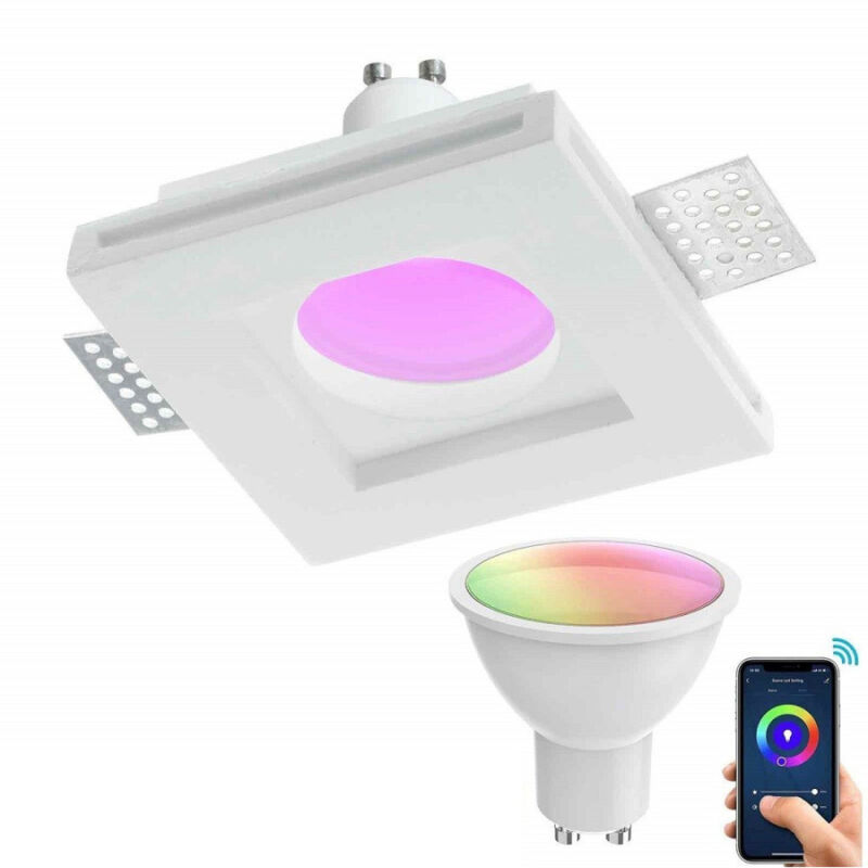 foto del prodotto trade shop traesio faretto slim gesso smart led gu10 wifi incasso quadrato rgb cct alexa google 10x10cm 