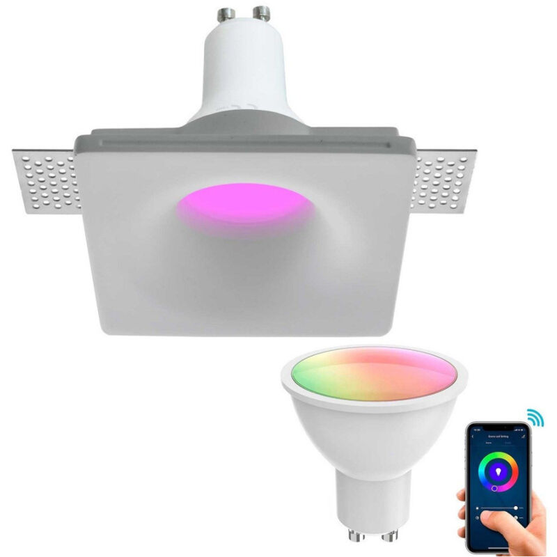 foto del prodotto trade shop traesio faretto smart gesso led gu10 wifi incasso quadrato scomparsa rgb cct alexa google 