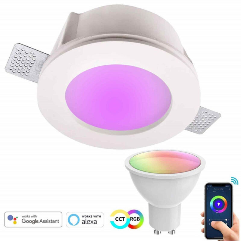 foto del prodotto trade shop traesio faretto smart gesso tondo led gu10 wifi luce incasso rgb cct alexa google 125mm 