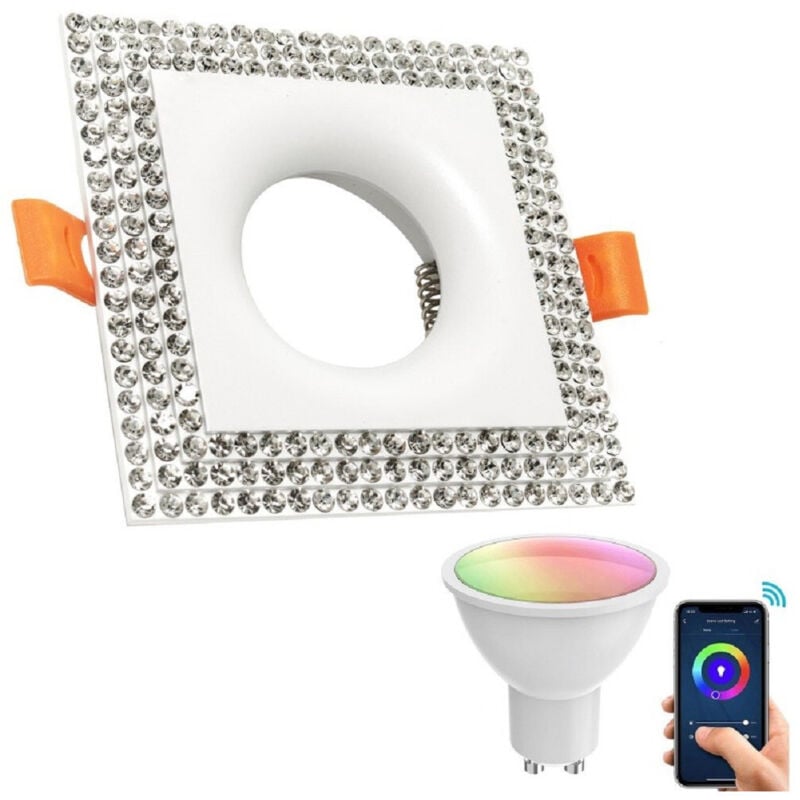 foto del prodotto trade shop traesio - faretto smart incasso quadrato brillantini led 5w gu10 rgb wifi alexa google home - bianco