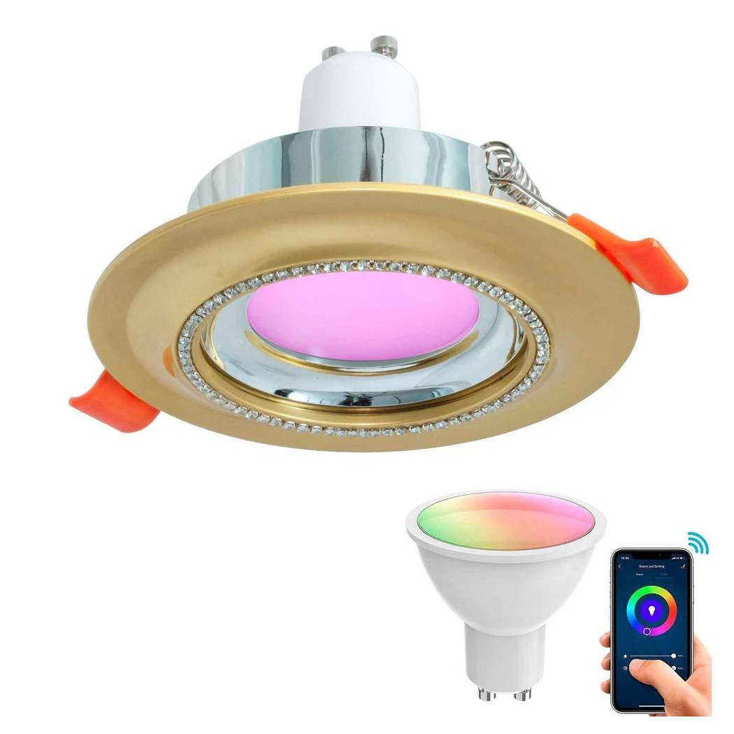 foto del prodotto trade shop traesio faretto smart incasso tondo brillantini led 5 w gu10 rgb wifi alexa google home oro