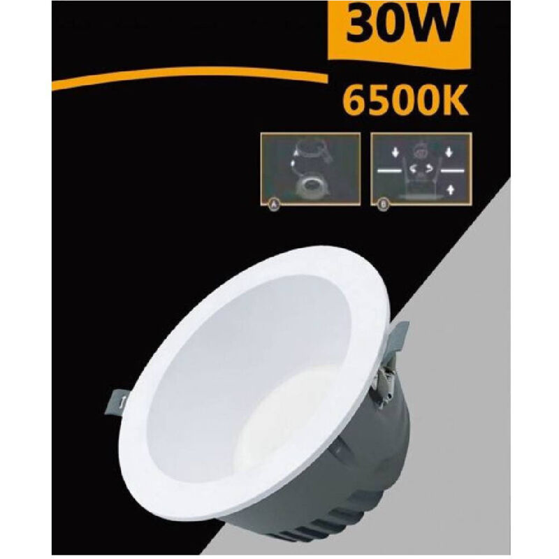 foto del prodotto trade shop traesio faretto smd led da incasso rotondo 30w 3000lumen luce bianca 6500k 4000k gl ag30 bianco freddo 