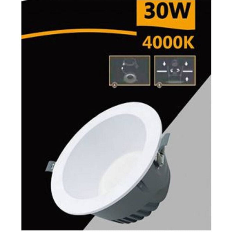 foto del prodotto trade shop traesio faretto smd led da incasso rotondo 30w 3000lumen luce bianca 6500k 4000k gl ag30 bianco naturale 
