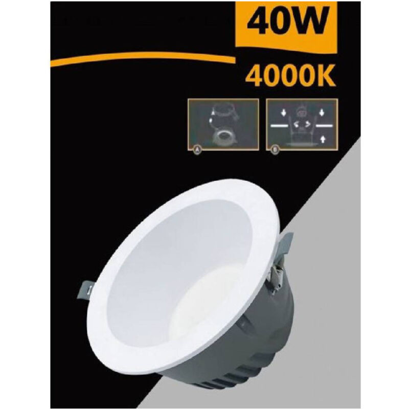foto del prodotto trade shop traesio faretto smd led da incasso rotondo 40 w 4000 lm luce bianca 6500k 4000k gl ag40 bianco naturale 