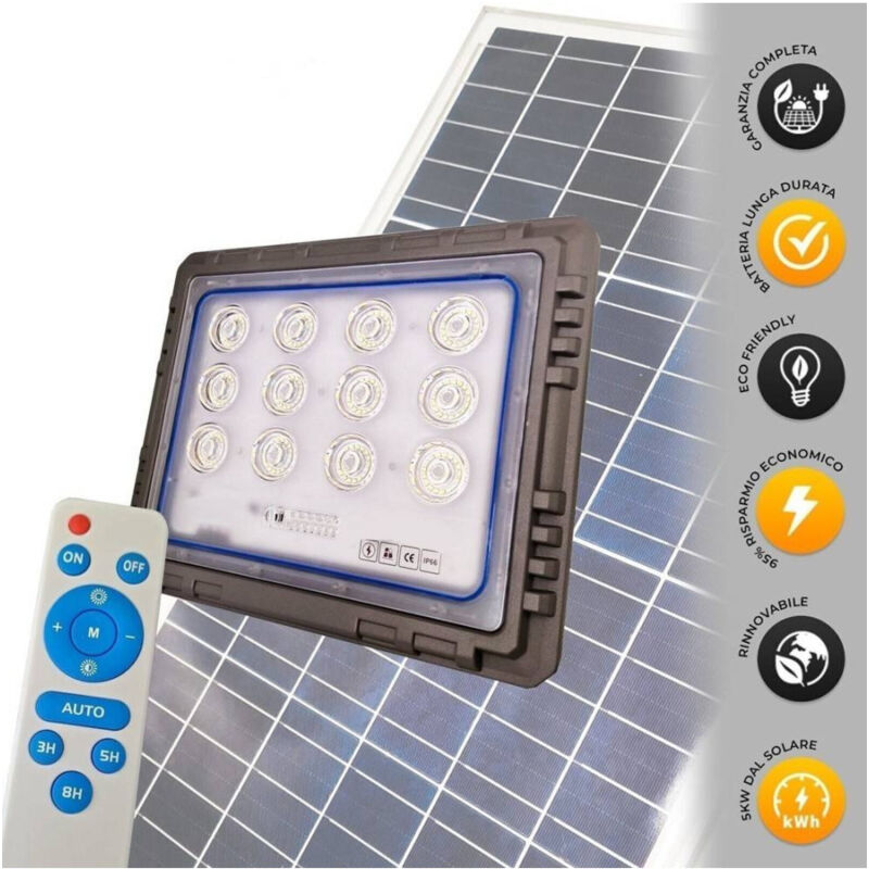 foto del prodotto trade shop traesio faro 100 watt con pannello solare luce forte telecomando batteria lunga durata 