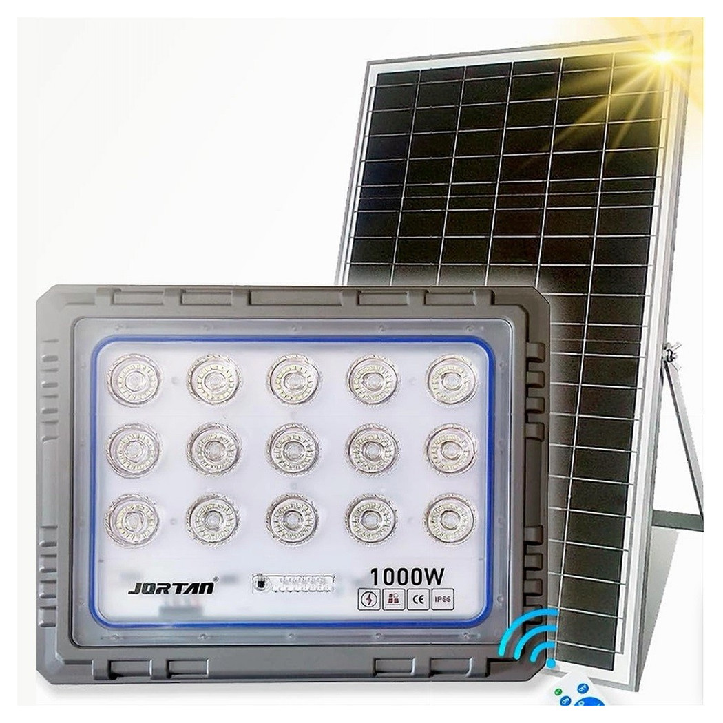 foto del prodotto trade shop traesio faro 1000 watt con pannello solare luce forte telecomando batteria lunga durata 