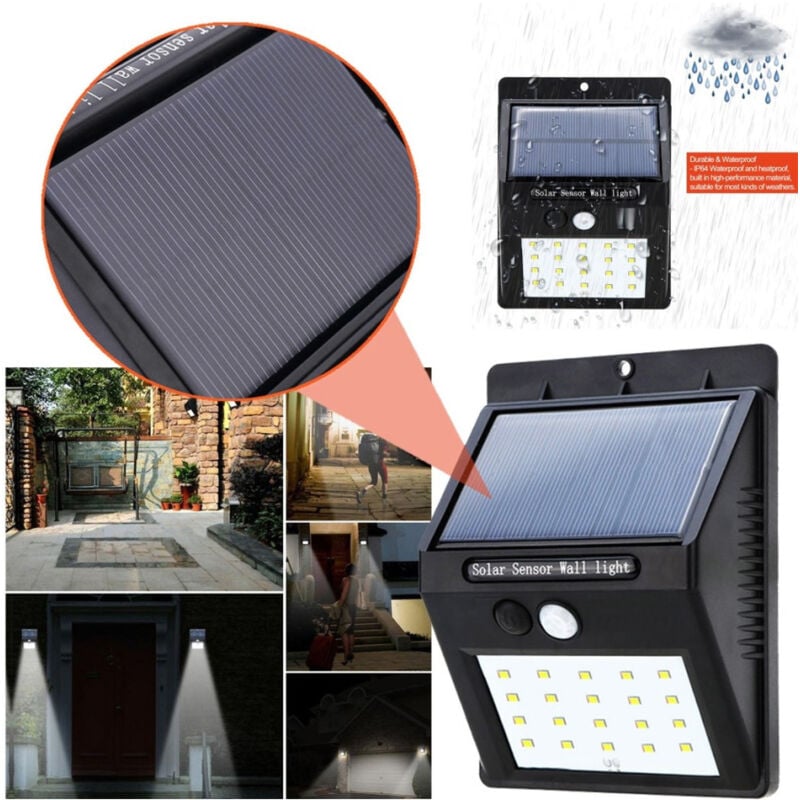 foto del prodotto trade shop traesio faro 20 led con pannello solare ricaricabile e sensore di movimento per esterno 