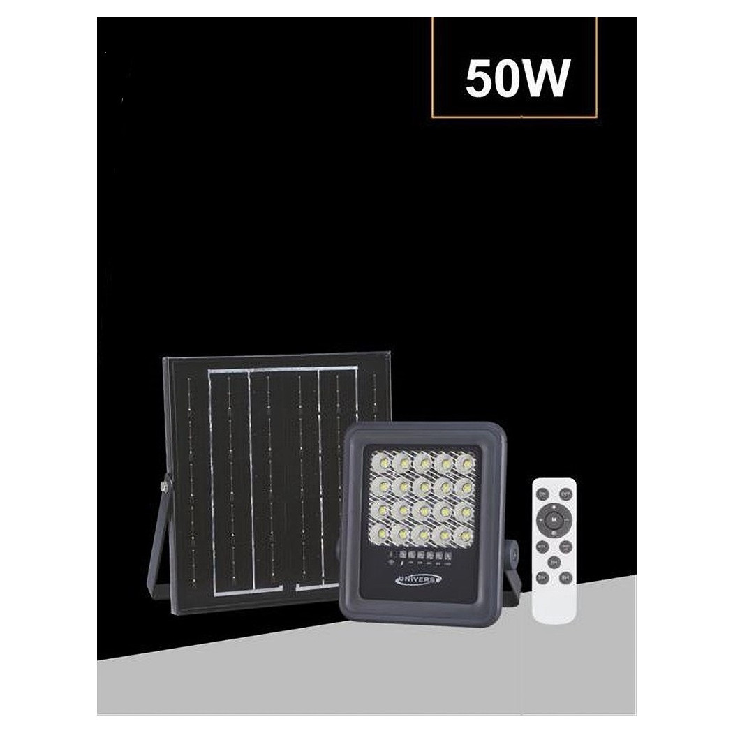 foto del prodotto trade shop traesio faro a led 50 watt con pannello solare luce naturale 4000k telecomando tk09 50w 