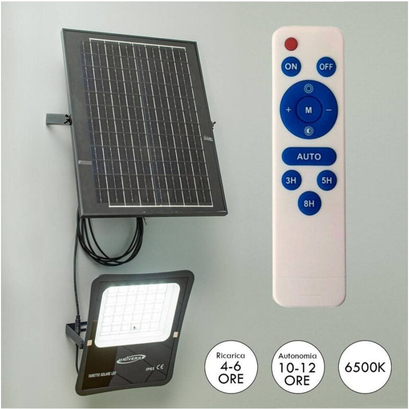 foto del prodotto trade shop traesio faro con pannello solare ip65 e sensore crepuscolare proiettore 50 100 200 300w 50 watt