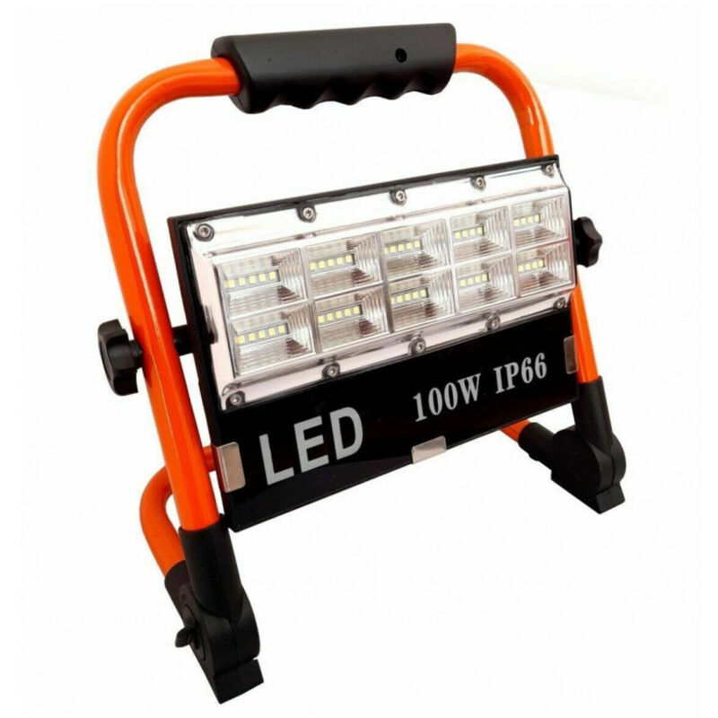 foto del prodotto trade shop traesio faro faretto led 100w batteria ricaricabile torcia da lavoro 8505 smd emergenza 