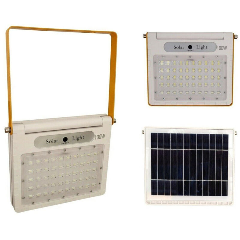 foto del prodotto trade shop traesio faro faretto led con pannello solare pieghevole staffa 100w 50 led hy52300 
