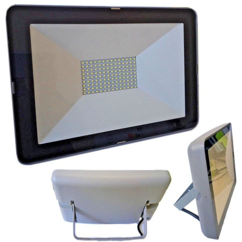 foto del prodotto trade shop traesio faro faretto led flood light 100w ip66 bianco naturale slim led smd 100 watt 