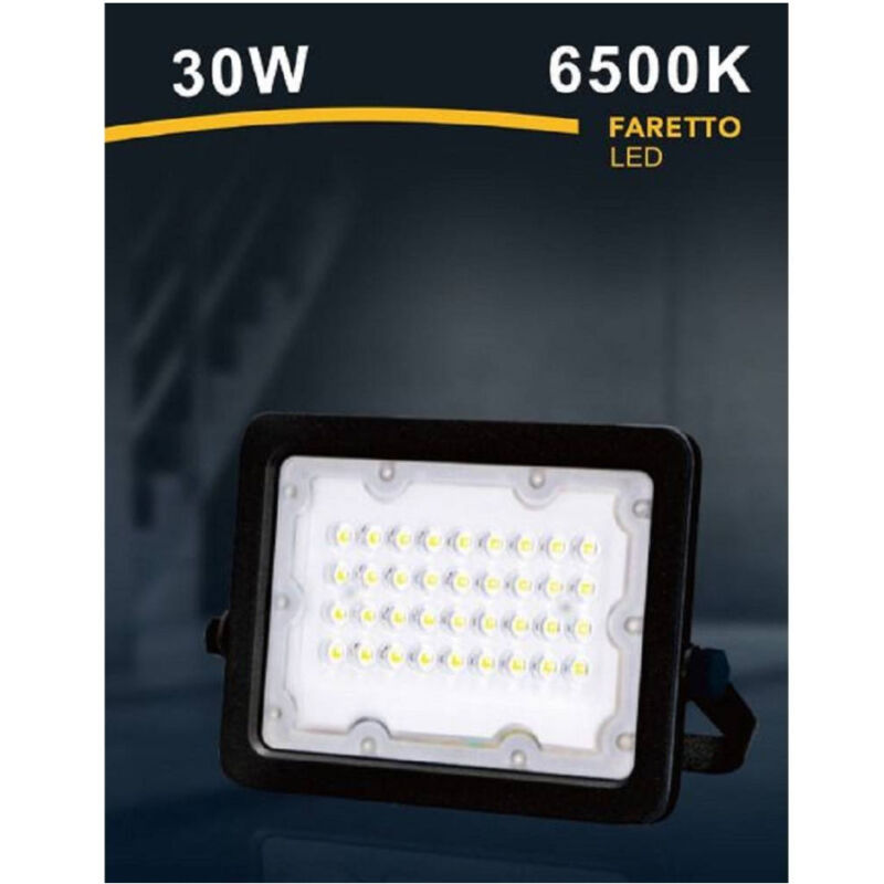 foto del prodotto trade shop traesio faro faretto led proiettore esterno nero 30w ip65 luce 6500k 4000k 3000k fs30w n bianco freddo 