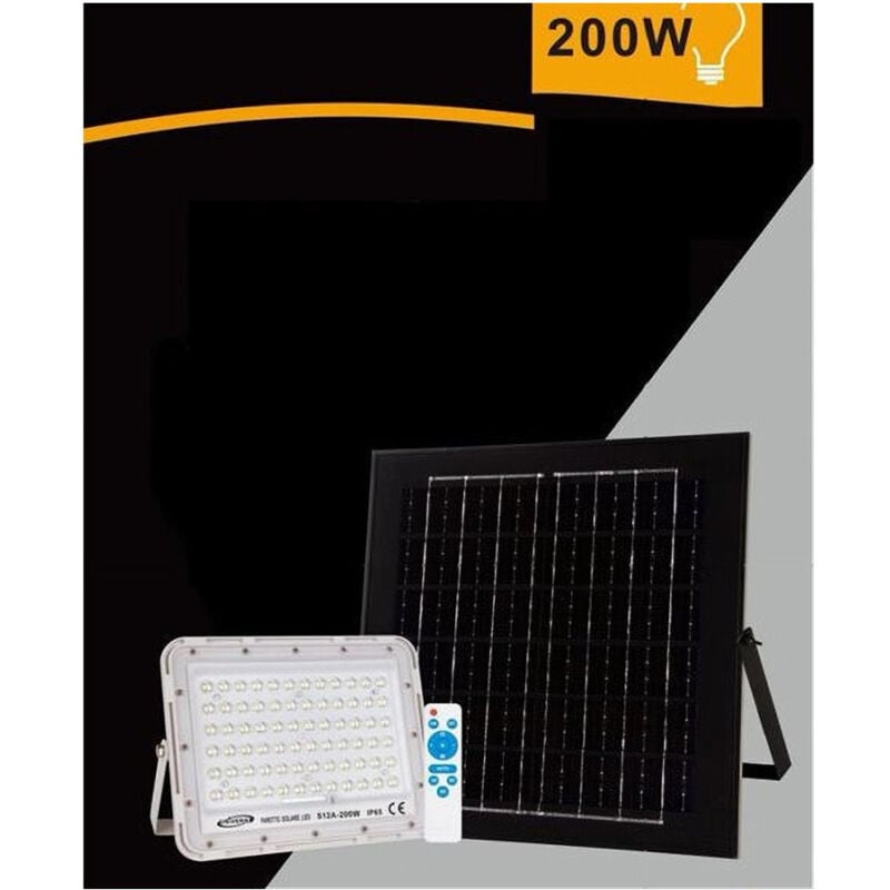 foto del prodotto trade shop traesio faro faretto pannello solare 200 w luce fredda 6500k ip65 telecomando s12a 200w 