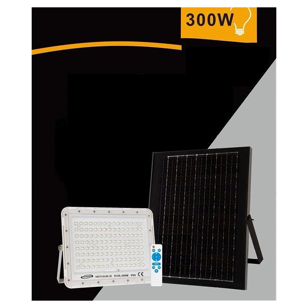 foto del prodotto trade shop traesio faro faretto pannello solare 300w luce fredda 6500k ip65 telecomando s12a 300w 
