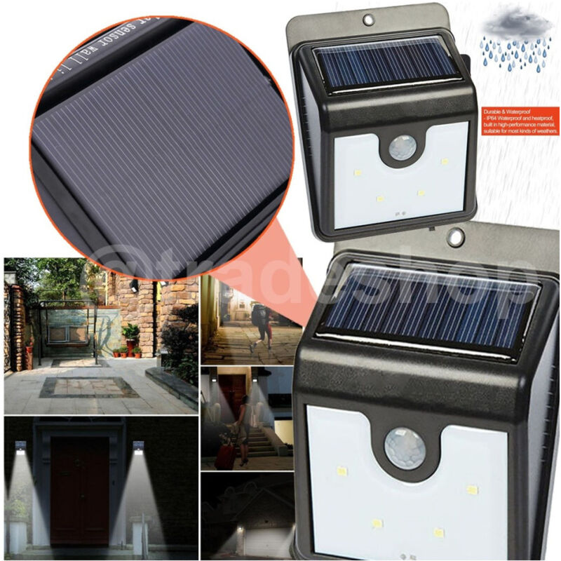 foto del prodotto trade shop traesio faro faretto pannello solare sensore movimento e crepuscolare 4 led per esterno 