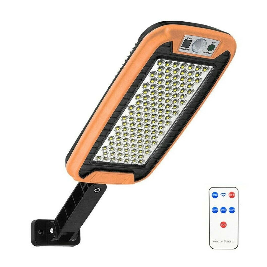 foto del prodotto trade shop traesio faro lampione stradale con pannello solare con sensore telecomando 124 led 8019d 