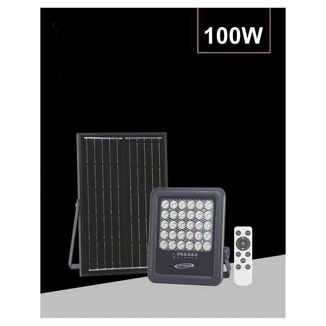 foto del prodotto trade shop traesio faro led 100 watt con pannello solare luce naturale 4000k telecomando tk09 100w 