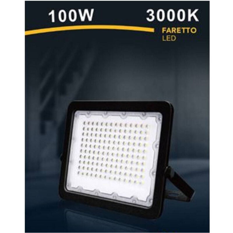 foto del prodotto trade shop traesio faro led 100w faretto ultra slim esterno nero ip65 luce 6500k 4000k 3000k fs100w n bianco caldo 