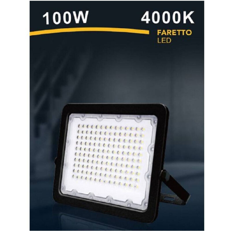 foto del prodotto trade shop traesio faro led 100w faretto ultra slim esterno nero ip65 luce 6500k 4000k 3000k fs100w n bianco naturale 