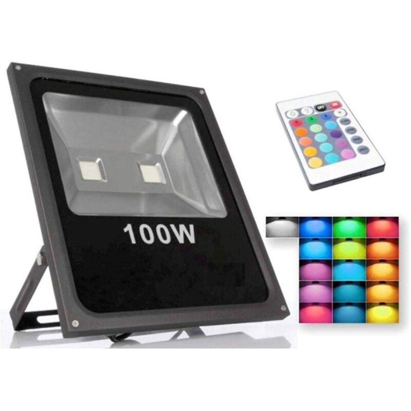 foto del prodotto trade shop traesio faro led 100w rgb multicolore giochi luce con telecomando faretto illuminazione 