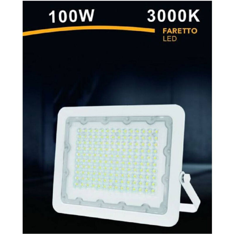 foto del prodotto trade shop traesio faro led 100w ultra slim bianco esterno ip65 luce fredda naturale calda fs100w b bianco caldo 