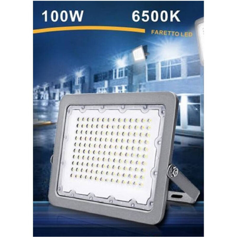 foto del prodotto trade shop traesio faro led 100w ultra slim esterno grigio ip65 luce 6500k 4000k 3000k fs100 bianco freddo 