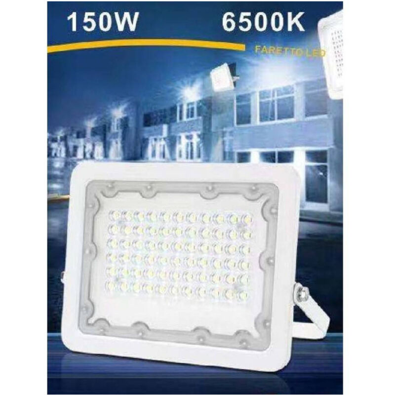 foto del prodotto trade shop traesio faro led 150 watt proiettore esterno ip65 bianco luce 6500k 4000k 3000k fs150w b bianco freddo 