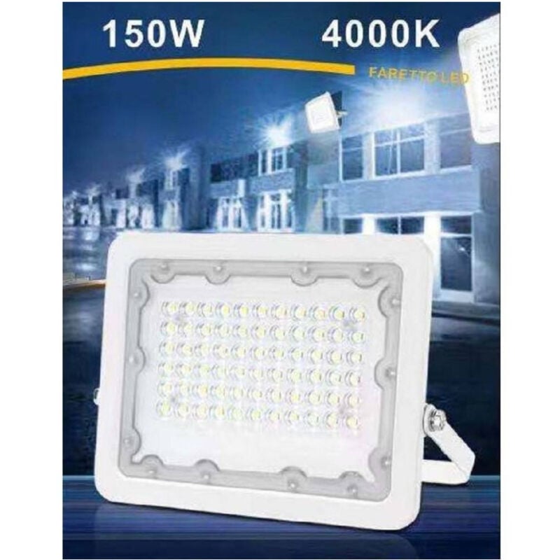 foto del prodotto trade shop traesio faro led 150 watt proiettore esterno ip65 bianco luce 6500k 4000k 3000k fs150w b bianco naturale 