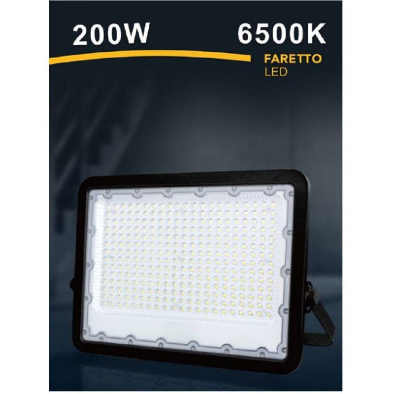 foto del prodotto trade shop traesio - faro led 200 w ultra slim esterno nero ip65 luce fredda naturale calda fs200w-n - -bianco freddo -