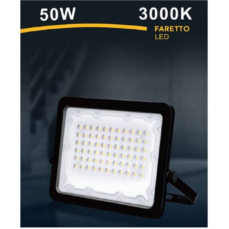 foto del prodotto trade shop traesio faro led 50 w faretto ultra slim nero esterno luce naturale calda fredda fs50w n bianco caldo 