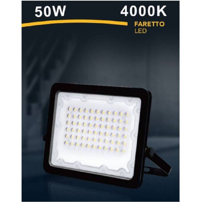 foto del prodotto trade shop traesio faro led 50 w faretto ultra slim nero esterno luce naturale calda fredda fs50w n bianco naturale 