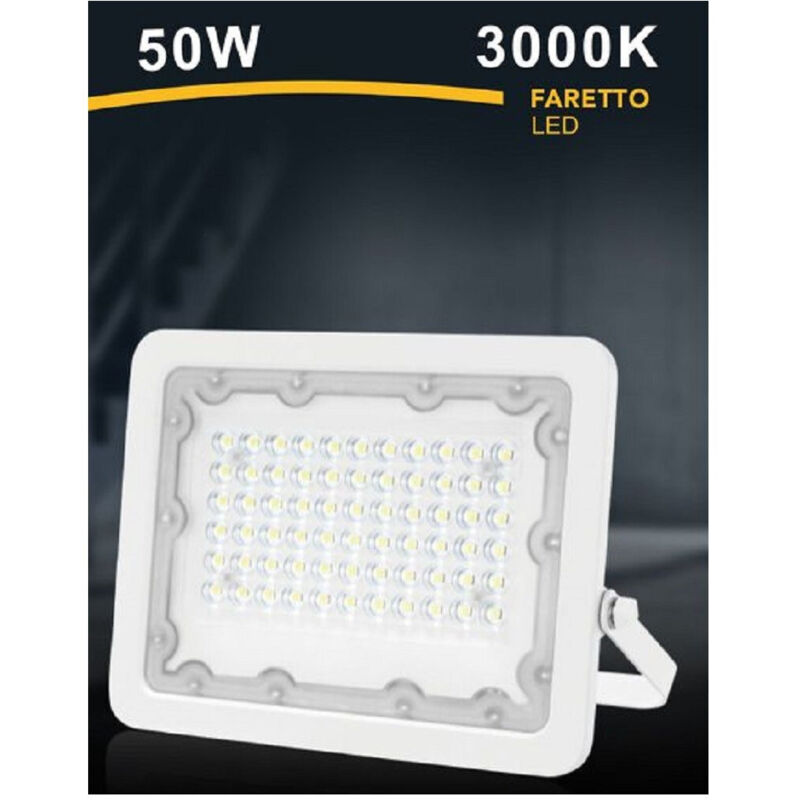 foto del prodotto trade shop traesio faro led 50w faretto ultra slim bianco esterno luce naturale fredda calda fs50w b bianco caldo 