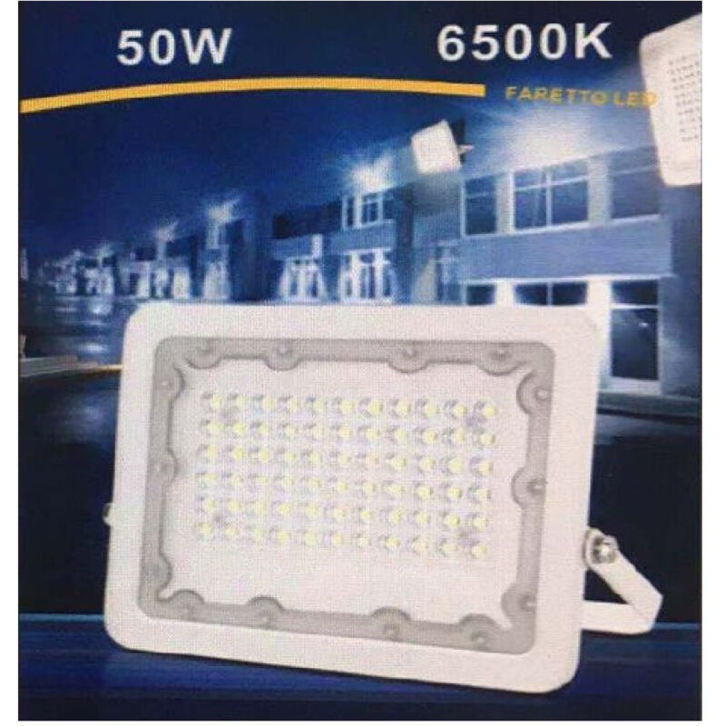 foto del prodotto trade shop traesio faro led 50w faretto ultra slim bianco esterno luce naturale fredda calda fs50w b bianco freddo 