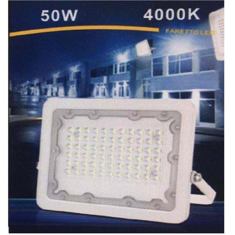 foto del prodotto trade shop traesio faro led 50w faretto ultra slim bianco esterno luce naturale fredda calda fs50w b bianco naturale 
