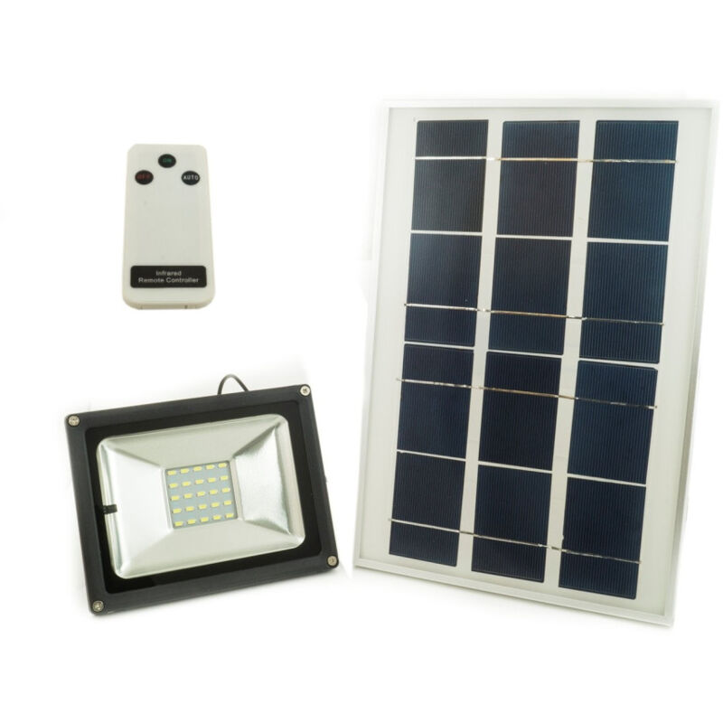 foto del prodotto trade shop traesio faro led a energia solare con pannello fotovoltaico crepuscolare telecomando w 20 watt