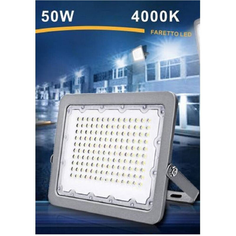 foto del prodotto trade shop traesio - faro led proiettore 50w per esterno grigio ip65 luce 6500k 4000k 3000k fs50w - -bianco naturale -