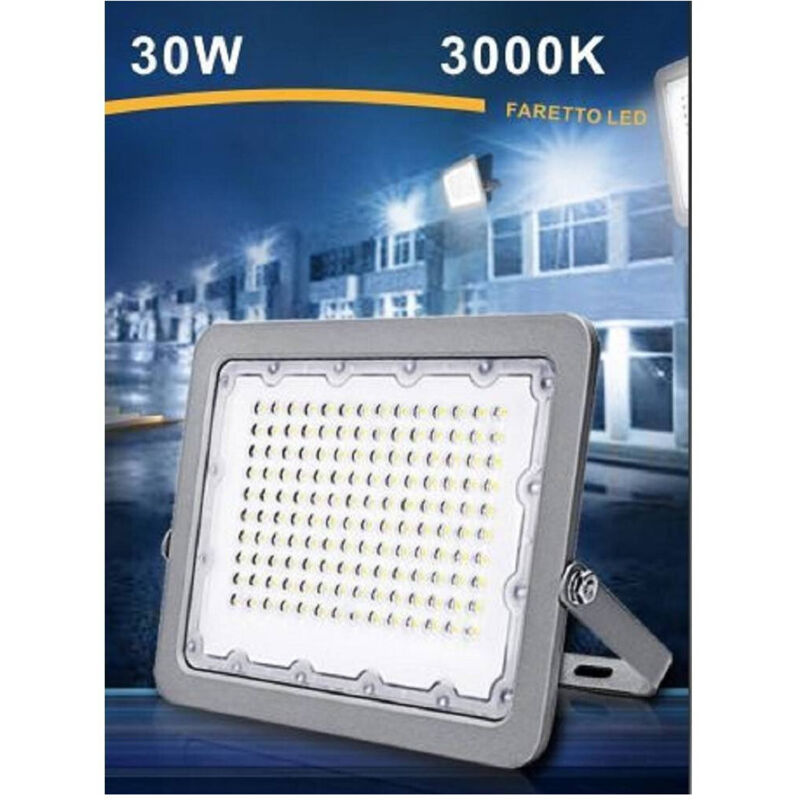 foto del prodotto trade shop traesio - faro led proiettore per esterno grigio 30w ip65 luce 6500k 4000k 3000k fs30w - -bianco caldo -