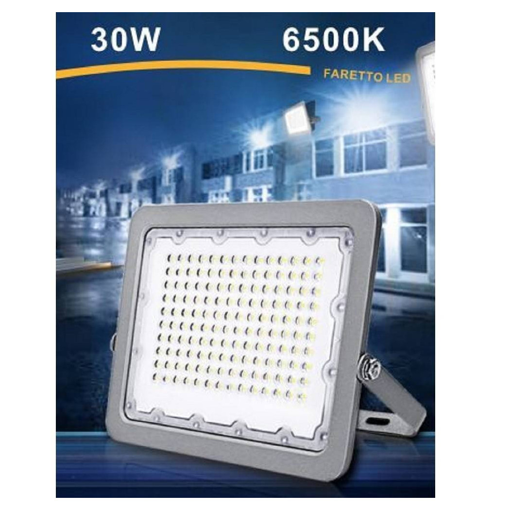 foto del prodotto trade shop traesio faro led proiettore per esterno grigio 30w ip65 luce 6500k 4000k 3000k fs30w bianco freddo 