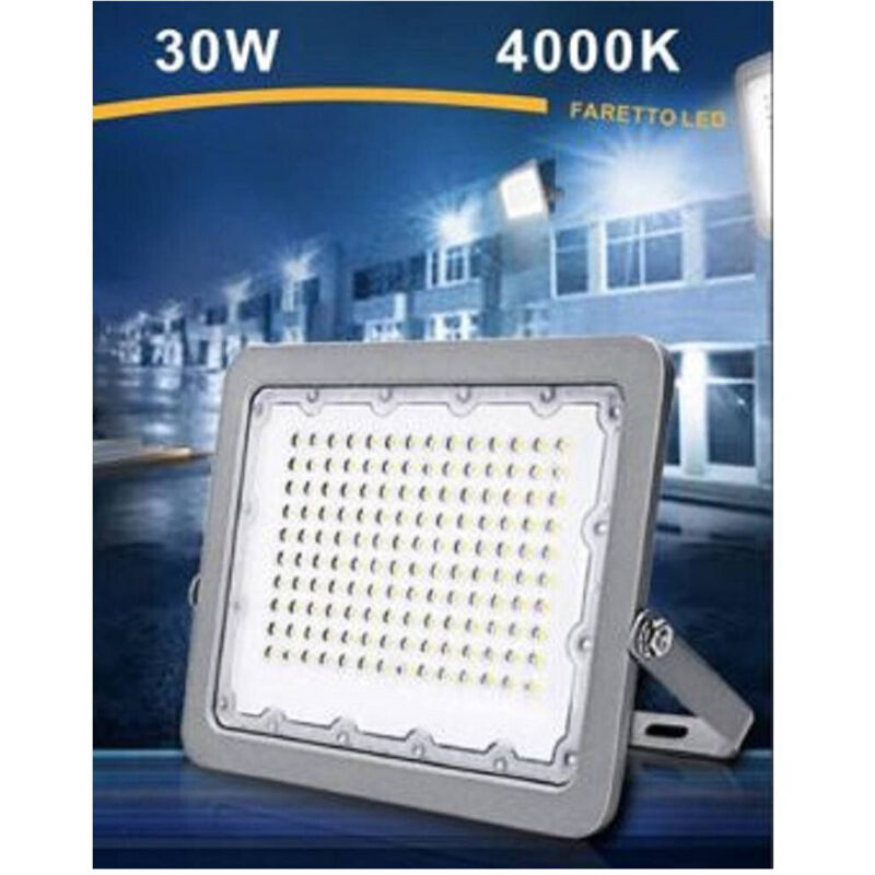 foto del prodotto trade shop traesio faro led proiettore per esterno grigio 30w ip65 luce 6500k 4000k 3000k fs30w bianco naturale 