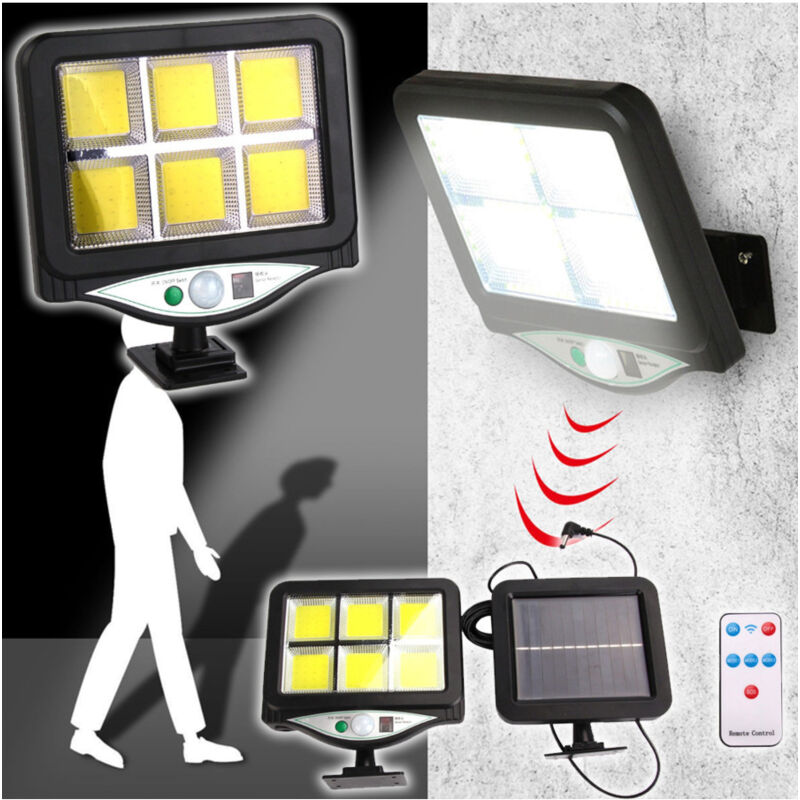 foto del prodotto trade shop traesio faro proiettore con pannello solare sensore movimento telecomando 128 led 6 cob 